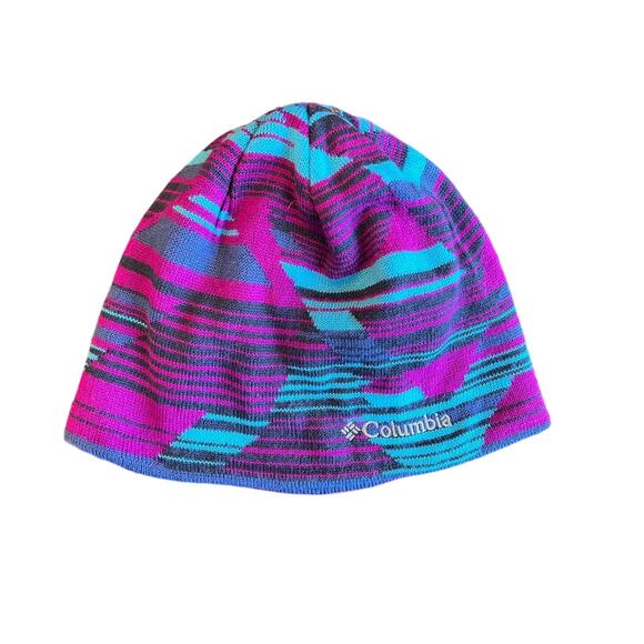 Columbia Reversible Knit Beanie Cap, Youth Size L/XL, Purple/Pink/Teal, Winter - Picture 1 of 4